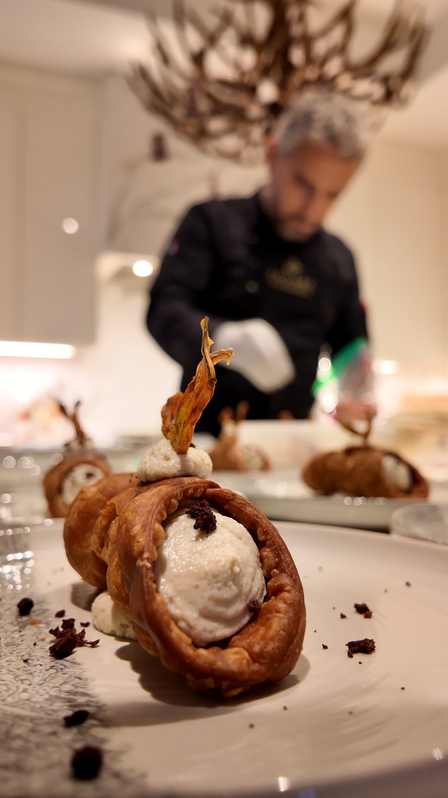 Sicilian cannoli plated by Chef Emanuele Pinzino