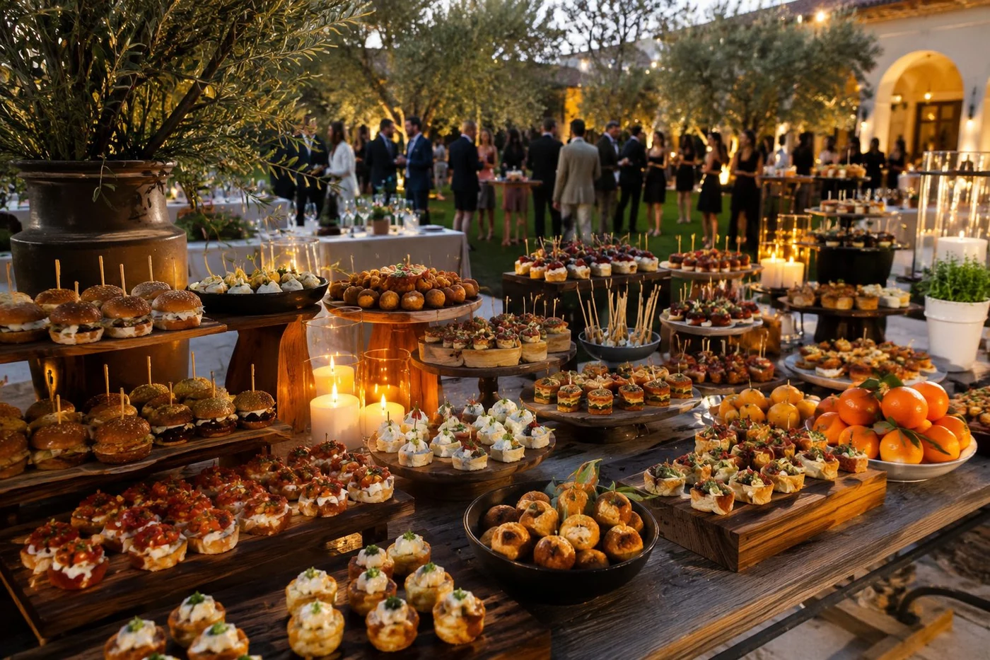 Luxury aperitivo gathering with cocktails and Italian bites