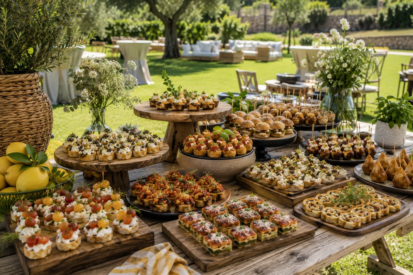 Outdoor Italian aperitivo table with seasonal bites