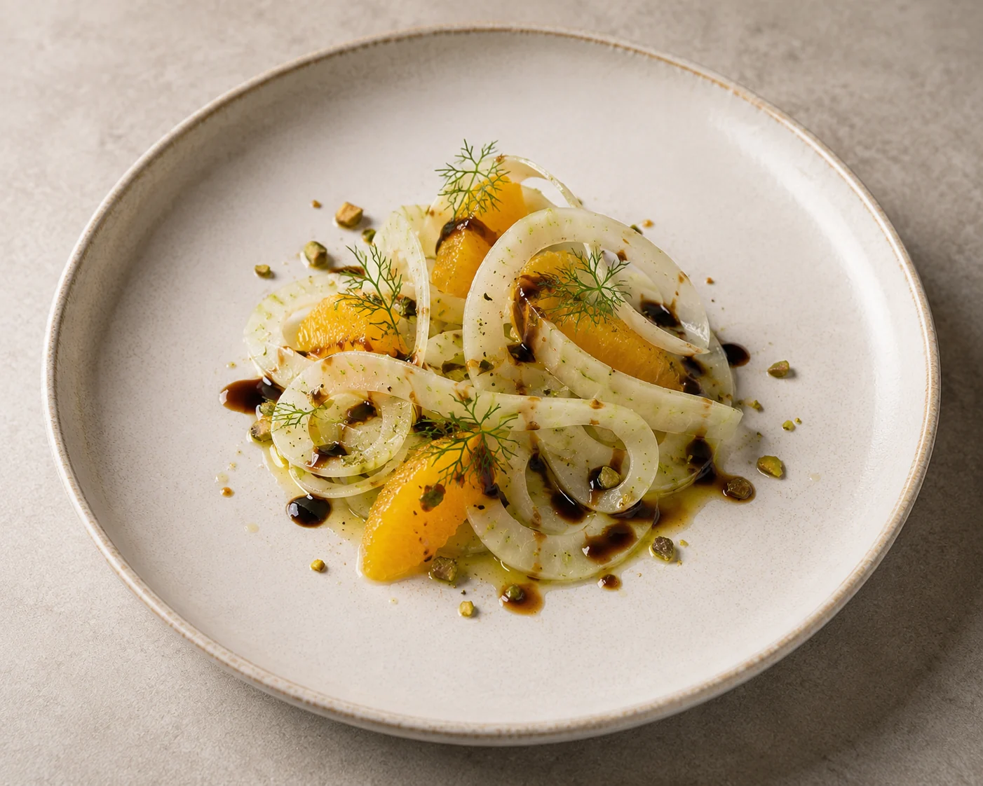 Fennel and orange salad plated by Zagara Dining
